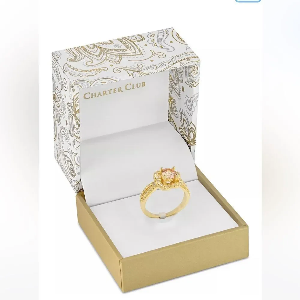 NWT Charter Club Gold-Tone Cubic Zirconia Knot Flower Ring size 9